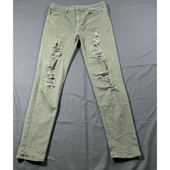 American Eagle Outfitters Denim - American Eagle Hi-Rise Jegging Olive Green Distressed Super Stretch Jeans Sze 12